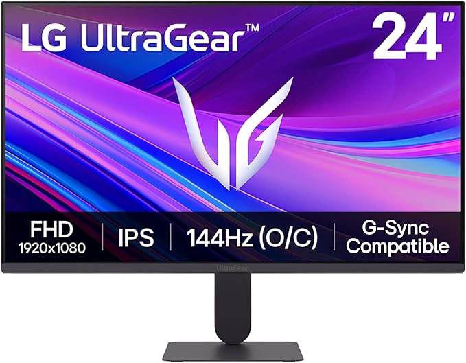 LG 24G411A-B 24-inch Ultragear Full HD (1920 x 1080) IPS Gaming Monitor 144Hz (O/C) 1ms MBR NVIDIA G-Sync Compatible AMD FreeSync HDR10 HDMI DisplayPort Slim Stand Black