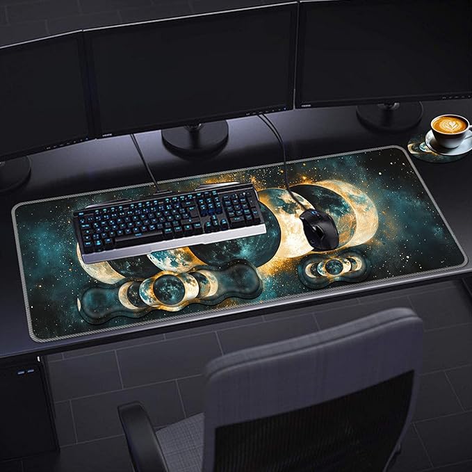 Keyboard Wrist Rest SetMemory Foam Wrist Support Mouse Pad31.5x11.8 Desk Mat for Comfortable Typing &amp Pain ReliefNon-Slip Base for Office &amp Home Use - Moon Phases