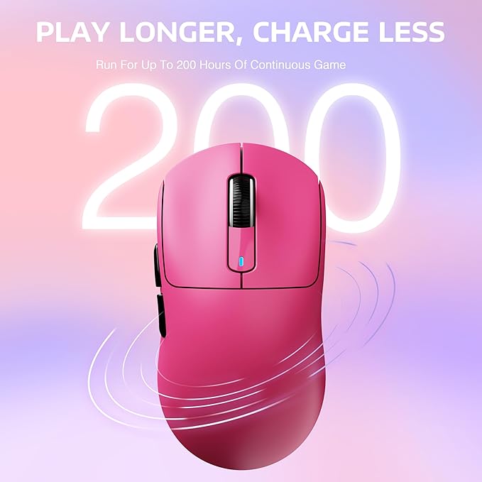 ATTACK SHARK X3 Wireless Gaming Mouse 49g Ergonomic Computer Mouse Triple Modes PAW3395 26K DPI Optical Sensor 200h Battery Life Programmable Buttons Gaming Accessories for PC/Laptop/Mac (Berry)