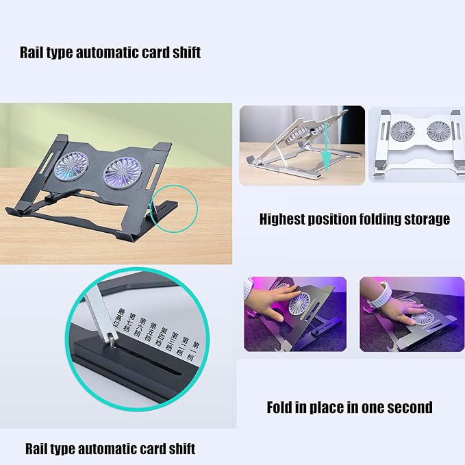 Angled Aluminum Laptop Stand with Cooling Fan and LED Lighting Ergonomic Computer for Most Notebook Cooling Pad for Laptops