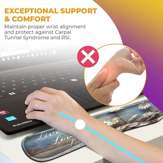 Mouse Pad for Women Keyboard Wrist Rest Relieves FatigueWhite Daisy Flowers on Wooden Ergonomic Gel Mouse Pad Non-Slip and Durable Memory Foam Keyboard Wrist Rest Suitable for Office Typing