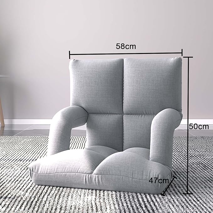 Adjustable 6-Position Floor ChairLazy Sofa Chair with Back SupportFolding Chaise Lounge Sofa Chair with ArmrestPadded Comfy Recliner Gaming Chairs for Living Room Bedroom (Grey)