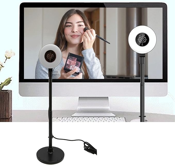 Phone Stand HD Webcam with Adjustable Light Built In Microphone USB HD 1080P Autofocus Web Cam with Retractable Pole for Online Classes Live Streaming(Black)
