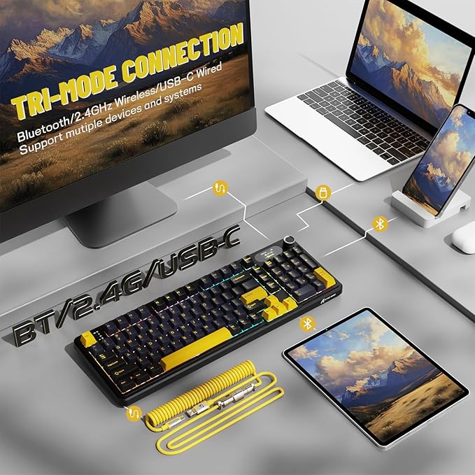 ATTACK SHARK X98PRO Wireless Mechanical KeyboardMulti-Function Knob&ampTFT ScreenTri-Mode BT/2.4G Hz/USB-C Wired KeyboardHot-Swap RGB Backlit4000mAh 98 KeysCloud Drivefor Win/Mac/Linux-Starry B