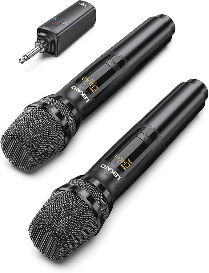LEKATO Wireless Microphone 2.4GHz Rechargeable Dual Handheld Wireless Dynamic Microphone System Set with 1/4 Receiver Professional Cordless Microphone for Karaoke Wedding Party Speech Church