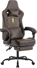 Brown Gaming Chairs with Footrest PVC Leather Video Game Chair for Adults Ergonomic Gaming Chair with Headrest &amp Lumbar Support Reclining Gamer Chairs with Adjustable Backrest (Brown)