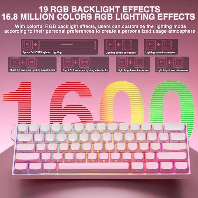 Aula MINI60 HE PRO - 60% Mechanical Gaming Keyboard Wireless Hall Effect Magnetic Switch Hot Swappable Adjustable Actuation Rapid Trigger Mode 8000 Hz Polling Rate 60 Percent Compact Design Pink