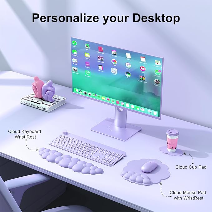 Cloud Mouse Pad with Wrist Rest Cloud Keyboard Wrist Rest Mouse Pad Wrist Support Ergonomic Keyboard Mouse Wrist Support (Purple)