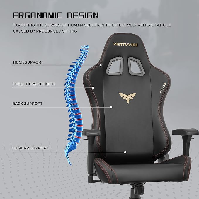 Gaming Chair 4D Adjustable Armrests - 170° Reclining &amp 320lb Capacity High Back Ergonomic Computer Chair with Lumbar Support Office Game Chair for Adults PU Black
