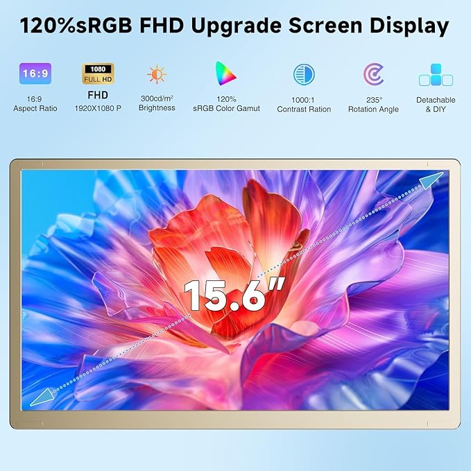 KEFEYA Laptop Screen Extender 15.6 FHD 1080P Portable Triple Monitor for Laptops 13-17.3 120% sRGB 235° Rotation Detachable Laptop Monitor Extender for Windows/Mac/Dex/Chrome/Surface Plug n Play