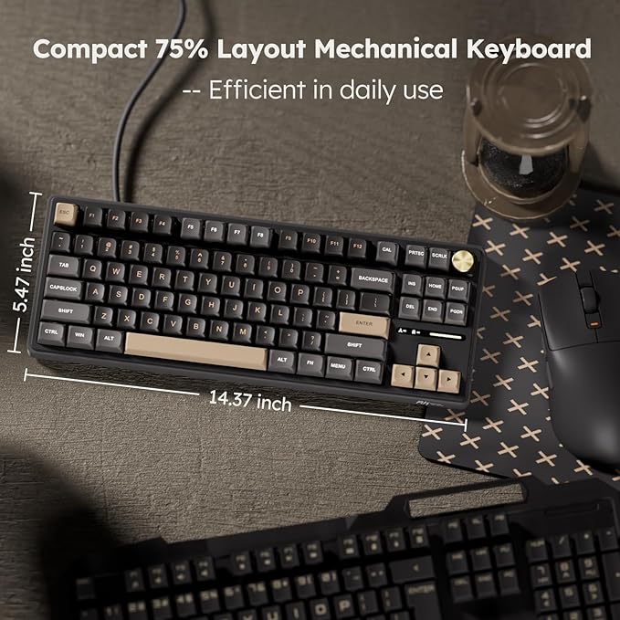 RK ROYAL KLUDGE R87 Pro Wired Mechanical Keyboard with Hot Swappable Knob 75% Creamy Gaming Keyboard 88 Keys TKL Gasket Mounted RGB Backlit with QMK/VIA MDA Profile Linear Creamy Switch Black