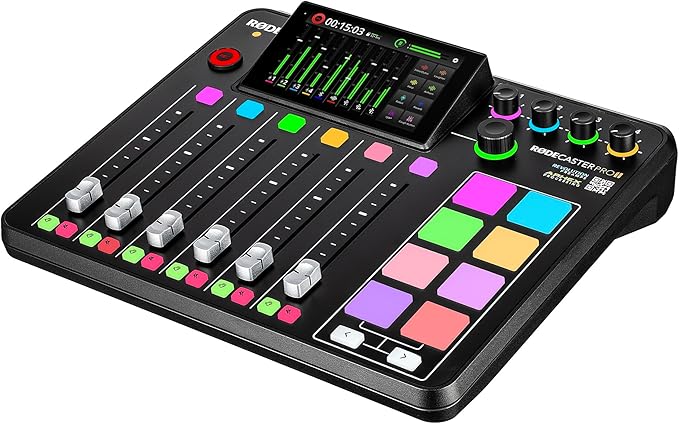 RODE RODECaster Pro II + 2x Headphones + 2x Podcast Microphone + 64GB Micro SD Memory Card + 10 Foot XLR + USB-C + 1/4 TRS + More (Bundle)