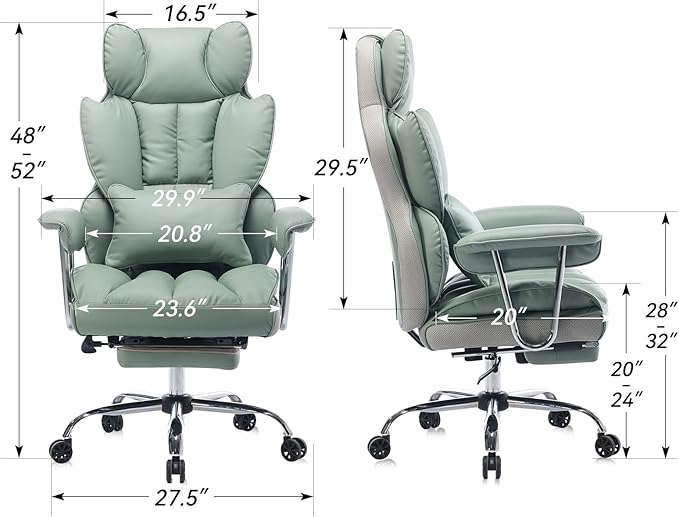 Big and Tall Office Chair 400lbs - Heavy Duty Executive Desk Chair with Footrest High Back PU Leather Ergonomic Computer Chair with Extra Wide Seat &amp Thick Cushion for Home Office (Green)