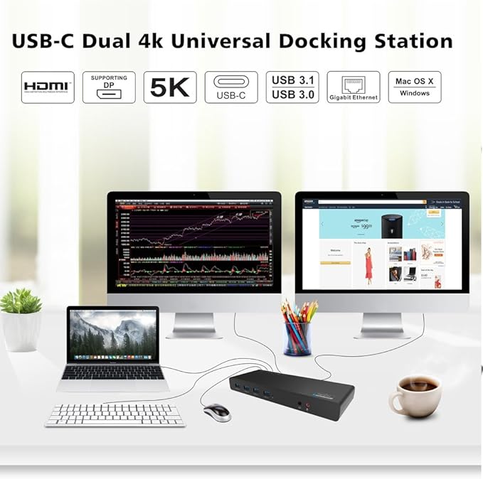 DisplayLink Universal Docking StationWAVLINK 15-in-1 USB C Ultra 5K Dual 4K HD Multiple Display Dock with 2xHDMI/DPGigabit Ethernet6xUSB 3.0Type CAudioMicfor New MacBook NeoWindowsMac