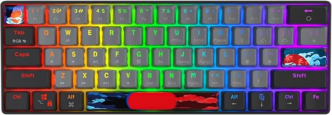Protable 60% Percent Gaming Keyboard Mechanical Mini Compact RGB Backlit 61 Keys Wired Office Keyboard with Red Switch for Mac/Win (Dolch/red Switch)