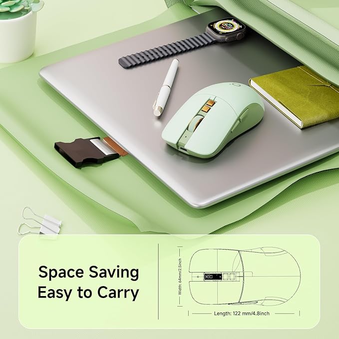 EWEADN G309 Wireless Computer Mouse2.4G&ampBluetooth Ergonomic Cordless Mice with 4000 DPI5 Adjustment LevelsCute and Portable Mouse for Laptops PC and More7 Buttons Office USB Mice-Green