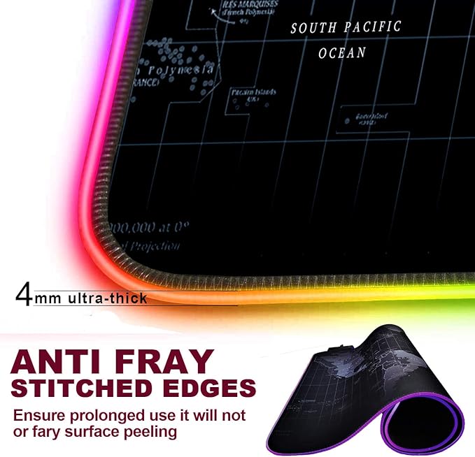 Extended RGB Gaming Mouse Pad Extra Large Gaming Mouse Mat for Gamer Waterproof Office Desktop Mat with 10 Lighting Mode for PC Computer RGB Keyboard Mouse - 31.5'' x 15 x 4mm(Map)