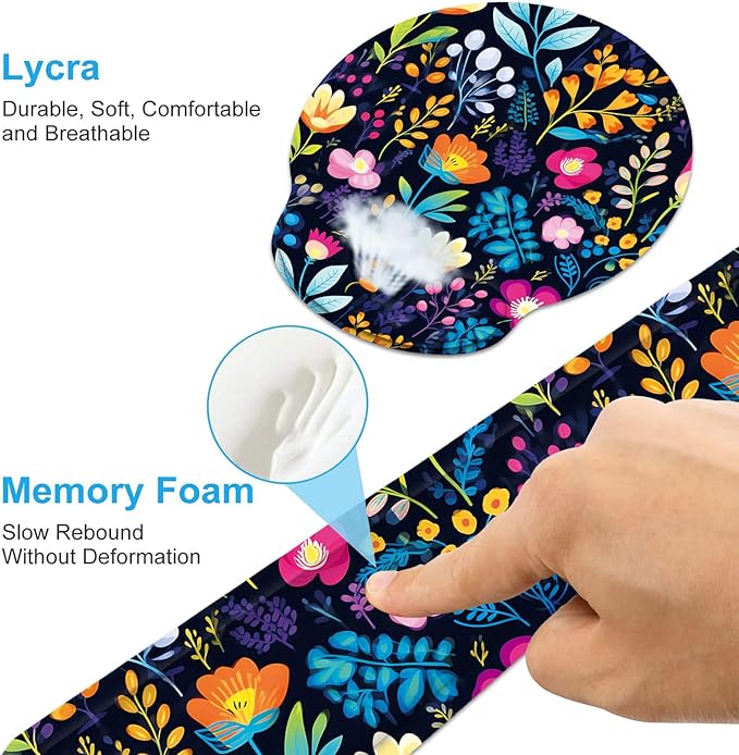 Keyboard Wrist Rest and Mouse Wrist Rest Pad with Cup CoasterMade of Memory FoamErgonomic SupportEasy-Typing and Pain Relieffor Gaming Office Home ComputerBlooming Flower