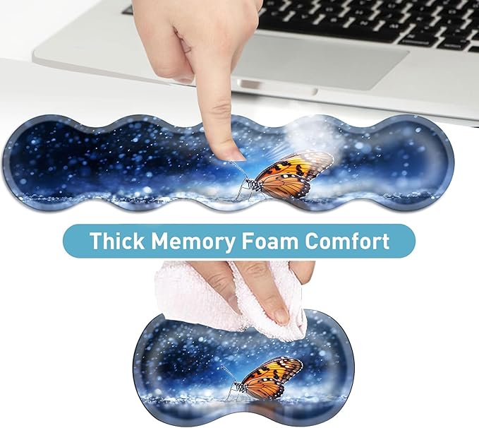 Keyboard Mouse Pad Set Extended Gaming Mouse Pad+Ergonomics Keyboard Wrist Rest Support Memory Foam Easy Typing Pain Relief 4Pcs XL Ultra Thick Desk MatButterfly in Rain