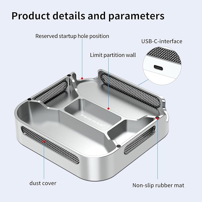 FEICHAO Desktop Stand Dustproof Heat Dissipation Bracket SSD Enclosure Base Compatible with Mini M4/M4 Pro