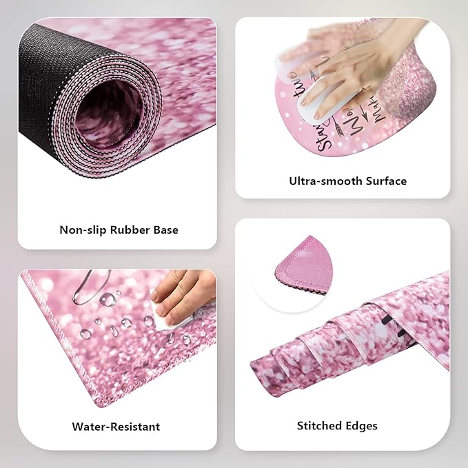 Pink Mouse Pad with Wrist Rest Ergonomic Desk Mat with Stitched Edges Non Slip Wrist Support (Stay Positive)