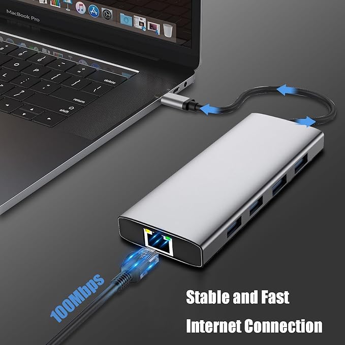 USB C HUB Dongle 10-in-1 USB C Adapter Docking Station with 4K HDMI Type C PD USB C Data USB3.0 RJ45 Ethernet SD/TF Card Reader Other Type C Latops Devices