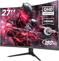 CRUA 27 Curved Gaming Monitor 2k QHD(2560*1440P) VA Screen 1800R 165Hz/180Hz Computer Moniter Supports AMD Freesync 120% sRGB Built-in Speakers Wall Mountable Installs(HDMI 2.0/DP 1.4)-Black
