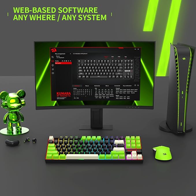 Redragon K552BGC-M TKL 80% Gaming Keyboard Magnetic Linear Switches 8000Hz Polling Rate 14 RGB Backlight Modes Hot-Swappable Keys Compact Wired Mechanical Keyboard for PC Gamers