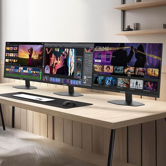 Kado Triple Monitor Setup - 3-Pack 27 1920x1080 Computer Monitor 75Hz VESA Mount HDMI Office Gaming Hybrid Sim Racing Built-in Speakers (E27X Trio Series)