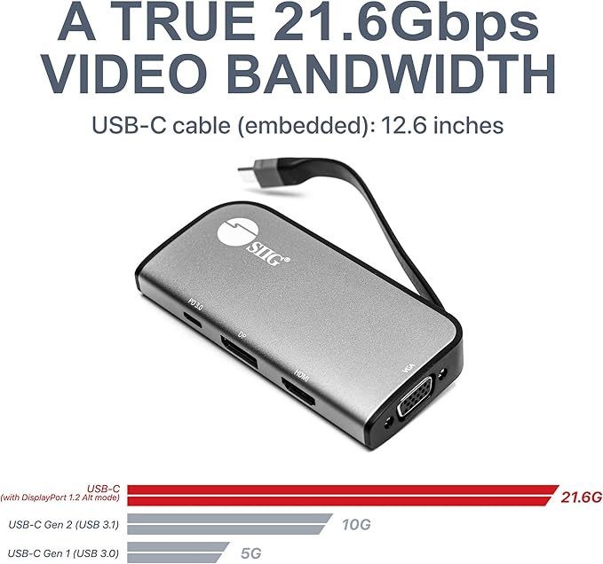 SIIG USB-C MST Hub with PD 3.0 USB-C to DP/HDMI/VGA Single 4K30+Dual 1080p or Triple 1080p Video outputs PD 100W for Windows and Chromebook laptops (DP Alt Mode) NOT for Mac OS (CB-TC0G11-S1)