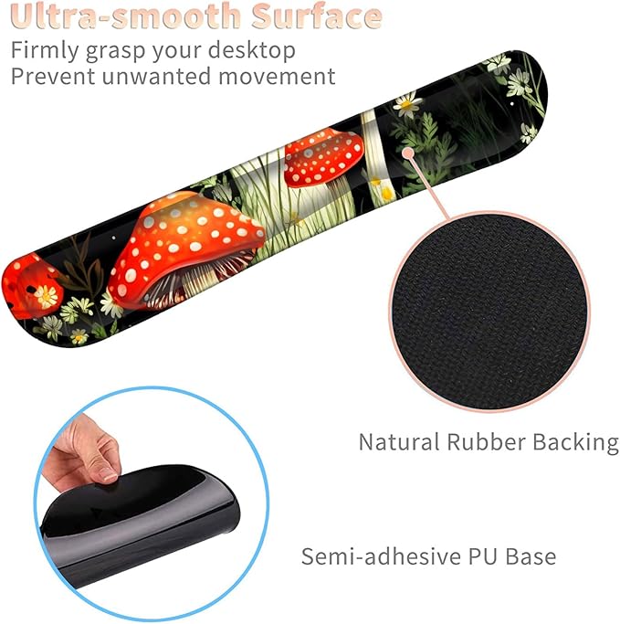 Keyboard Wrist Rest and Mouse Pad Wrist Support Set with CoastersErgonomic Gaming Mousepad for Home Office Working Studying Easy Typing &amp Pain ReliefCute Forest Mushroom