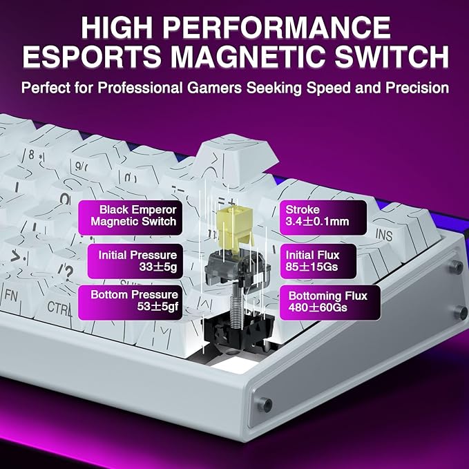 AULA Hero 68 HE 60% Gaming Keyboard Wired Hall Effect Magnetic Switch Keyboard with 8K Hz Polling Rate Side Printed PBT Keycaps RGB Backlit Light Box Customizable Web Software for PC/Mac Gamers