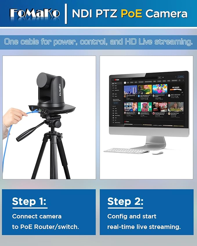 FoMaKo NDI PTZ CameraAI Auto-Tracking Gen 3 30x Optical Zoom IP USB3.0 HDMI PTZ Camera for Church Services Worship Education (NDI 6 &amp NDI HX3 Certified) FMK30UH NDI-B (Black Color)