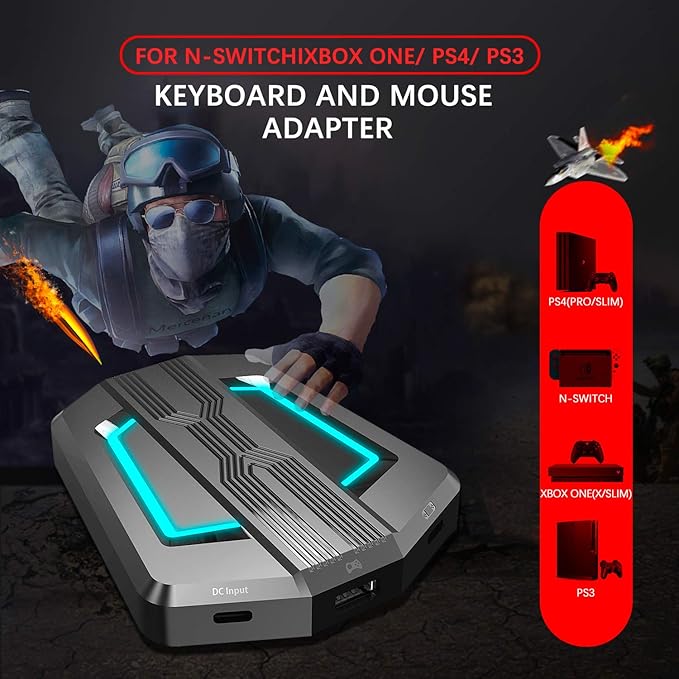 Gaming Keyboard and Mouse Combo Wired 39 Keys Mechanical Feeling Rainbow LED Backlit Keyboard and RGB Gaming Mouse and LED Backlit Converter Compatible with PS4/Xbox One/Nintendo Switch/PS3 /PC
