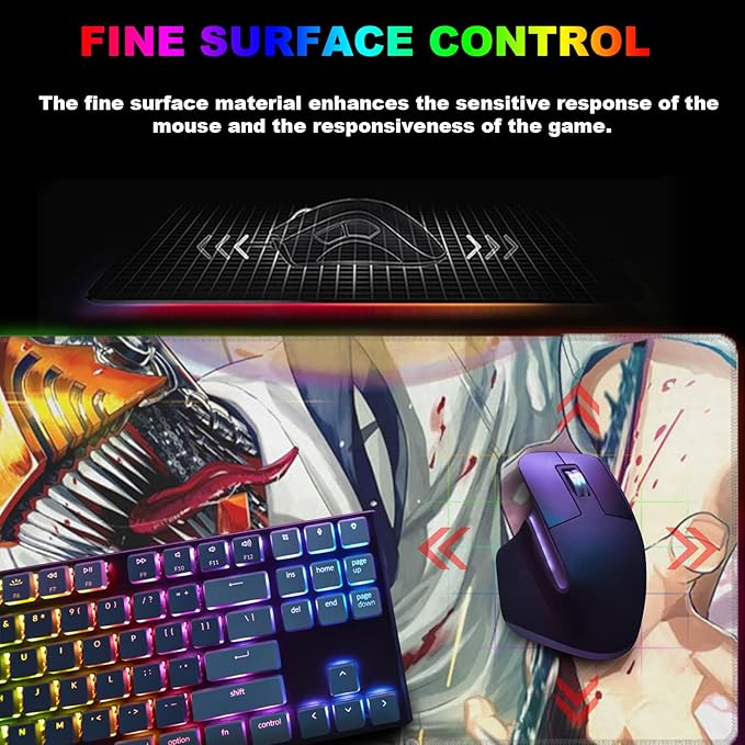 RGB Anime Mouse Pad Water Resist Keyboard PadMouse Pads with Non-Slip Rubber BaseOffice Computer Key Board Mousepad Computer Keyboard Mousepads Mat 800 x 300mm / 31.5×11.8 inches (4)
