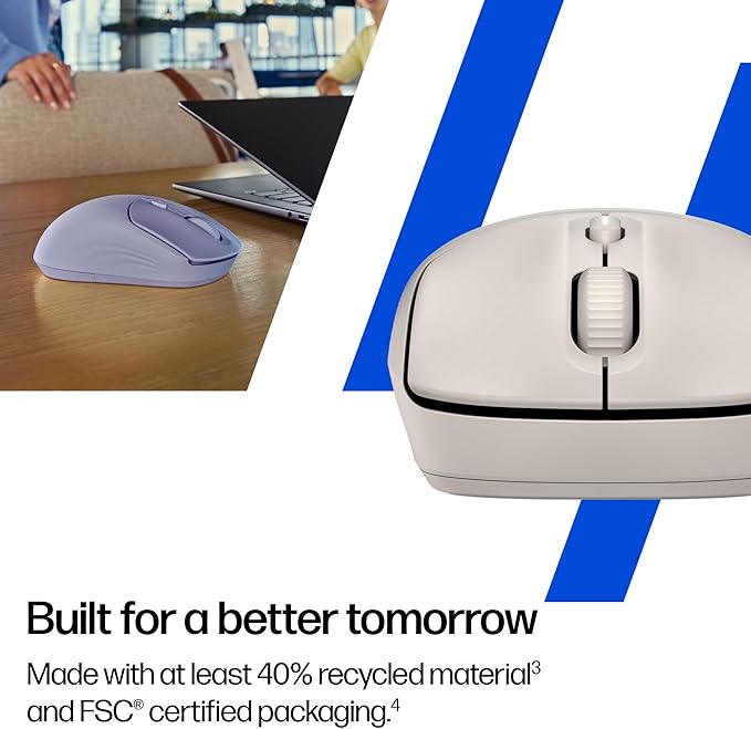 HP 400 Quiet Wireless Mouse Dual Bluetooth &amp 2.4GHz Soft Silicone Quiet Clicks Microsoft Wheel 24-Month Battery 6000 DPI Ambidextrous Eco-Friendly Design Multi-OS Maple