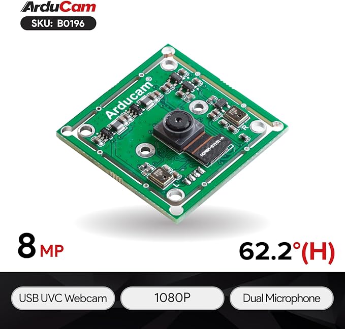 Arducam 8MP 1080P USB Camera Module for Raspberry Pi 1/4” CMOS IMX219 Mini UVC USB2.0 Webcam Board with 1.64ft/0.5m USB Cable for Windows Linux Android and Mac OS