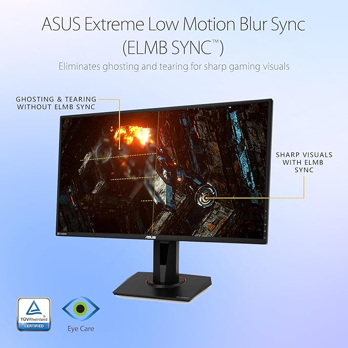 ASUS TUF 27 IPS Gaming Monitor 2K (2560 x 1440) LED Display 165Hz 1ms G-SYNC HDR 10 100% sRGB Anti-Glare M VESA Mountable Ajustable Stand DisplayPort x1 HDMI x2