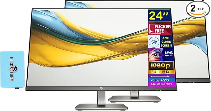 HP 24 FHD IPS Monitor with 5ms Respnose Time Anti Glare Flicker Free VESA Mount (100 x 100 mm) VGA HDMI &amp Dockztorm USB Port Expander Black/Gray Color 2 Pack
