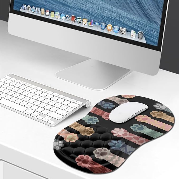 Hokafenle Ergonomic Mouse Pad Wrist Support Wrist Rest Mousepad for Carpal Tunnel Pain Relief with Integrated Memory Foam Slope Massage Bulge (11.8x7.9 inchCute Cat Claw