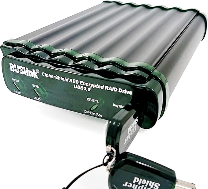 BUSlink CipherShield FIPS 140-2 Level 2 HIPAA 256-bit AES USB 3.0 Encrypted RAID 0 Portable Hard Drive (10TB) (CSE-10TM3)