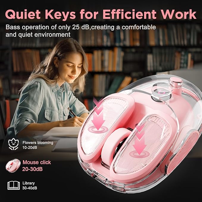 Q9 Wireless Computer Mouse 2.4GHz/Bluetooth Mouse Ergonomic Optical Mouse with RGB LightingSilent Clicks4800 DPI 4 Adjustment LevelsCompatible with PC Mac Laptop(Pink)