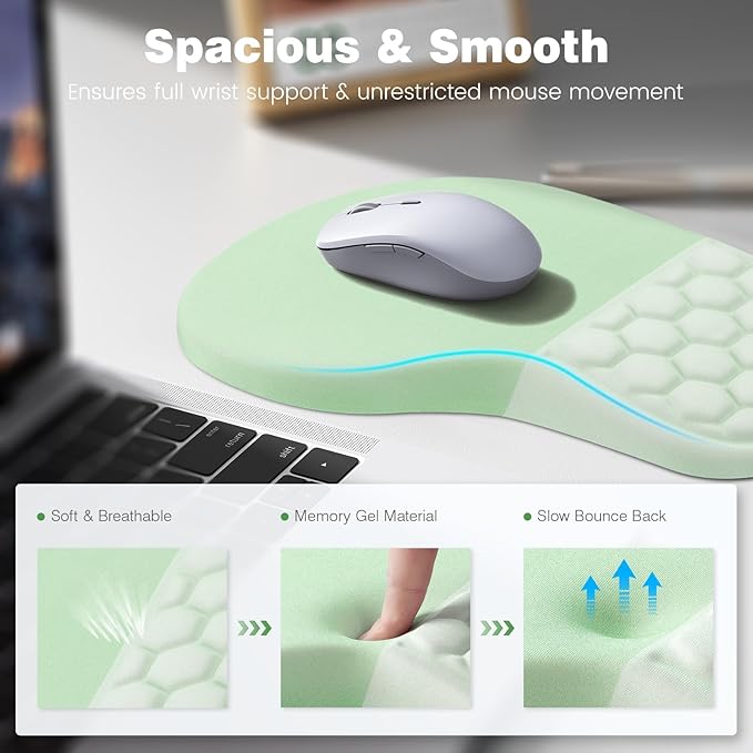 Ospelelf Ergonomic Mouse Pad and Keyboard Stand Wrist Rest Set Memory Foam Comfort Pain Relief for Typing Office Desk Accessories Green