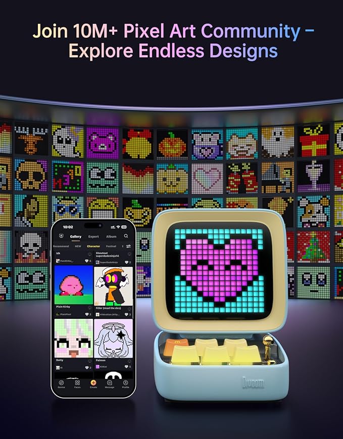 Divoom Ditoo Pro Retro Pixel Art Game Bluetooth Speaker with 16X16 LED App Controlled Front Screen (Blue)