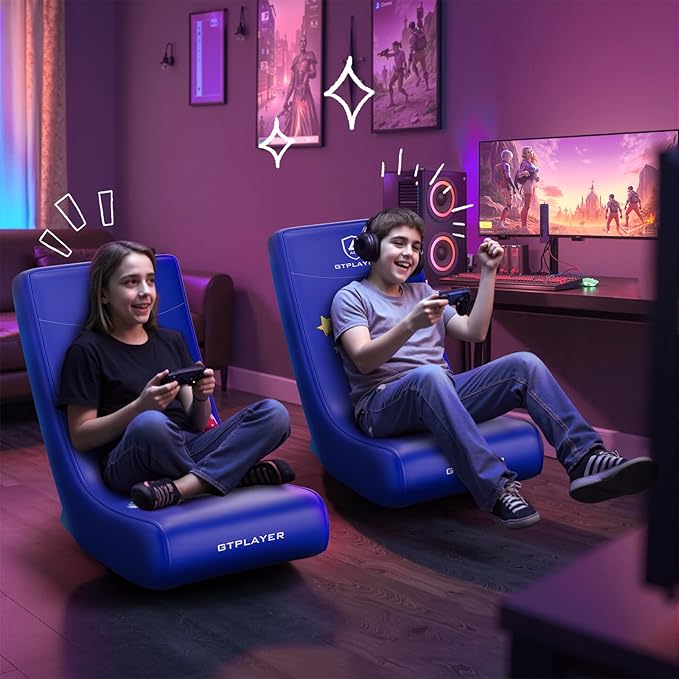 GTPLAYER Gaming Floor Rocking Chair – Rocker Floor Game Chair with Angle Limiter Stylish Patterned Design Comfortable Video Game Seat Blue Flag Pattern