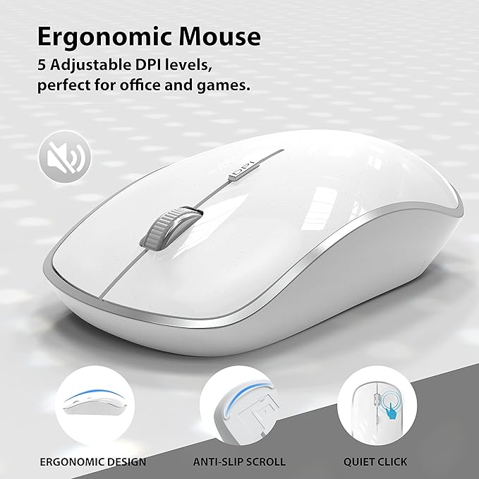 Wireless Keyboard Mouse JOYACCES 2.4G Compact and Ultra Slim Wireless Keyboard and Mouse for Windows Computer Desktop PC Laptop-Sliver