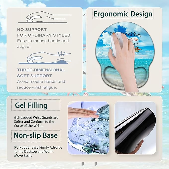 Large Mouse Pad Ergonomic Mouse Pad with Wrist Rest and Keyboard Wrist Rest 4 in 1 Set 31.5 x11.8 inch Extended Desk Pad for Home Office Stay Positive Work Hard and Blue Sky Ocean Gaming Mouse Mat