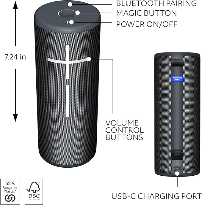 Ultimate Ears Boom 4 Portable Waterproof Bluetooth Speaker with 360-Degree Bold Immersive Crystal-Clear Sound Floating Speaker with 15-Hour Battery and 147ft (45m) Range - Black