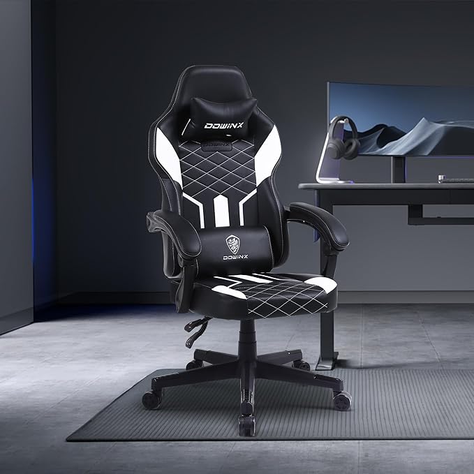 Dowinx Gaming Chair with Pocket Spring Cushion High Back Ergonomic Computer Chair PU Leather 350 LBS Black and White