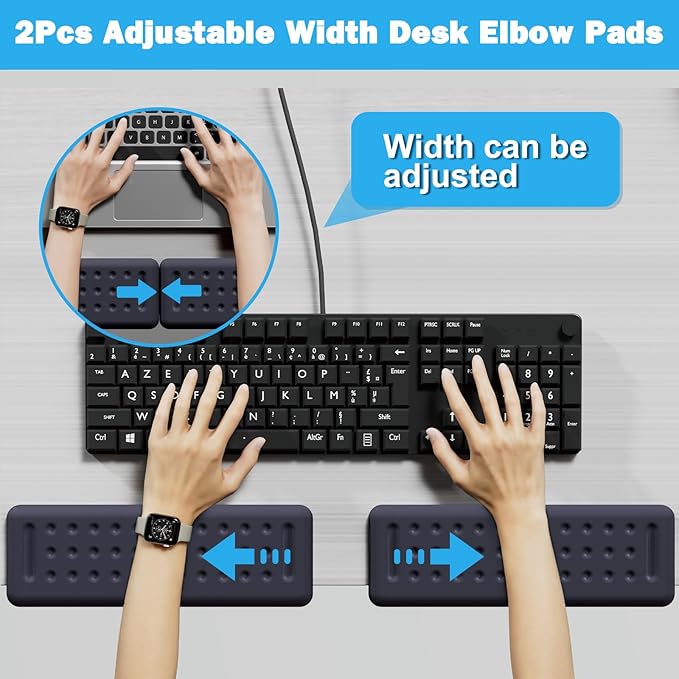 Leolee L-Shaped Desk Elbow Pads for Desk Deep Blue Memory Foam Arm Rest for Desk with Non-Slip Base Ergonomic Desk Edge Cushion Wrist Rest for Computer Keyboard Typing Office Home (2 Piece)